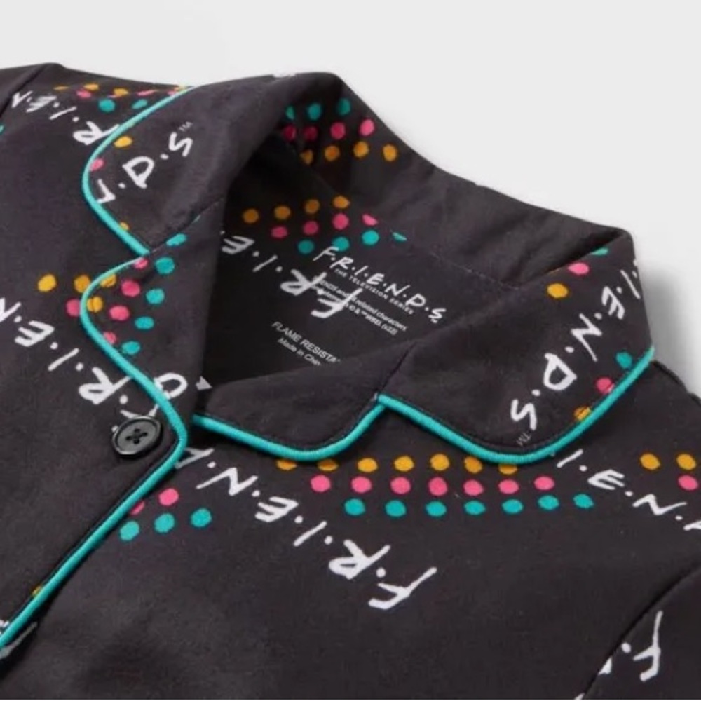 Friends Girls’ Long Sleeve Button Down Nightgown Pajamas - Black 6 - Picture 2 of 3